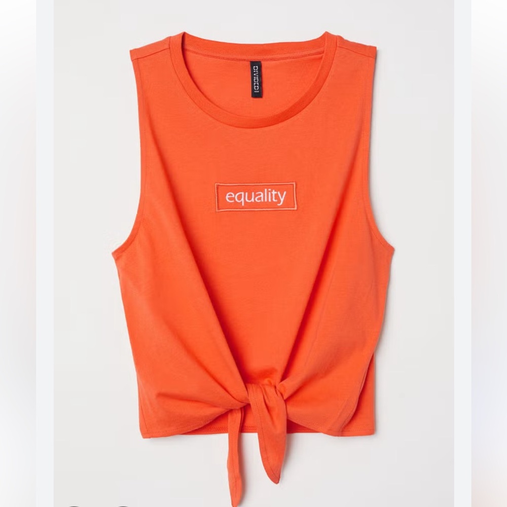 Orange Sleeveless Tie-Front Top Equality shirt